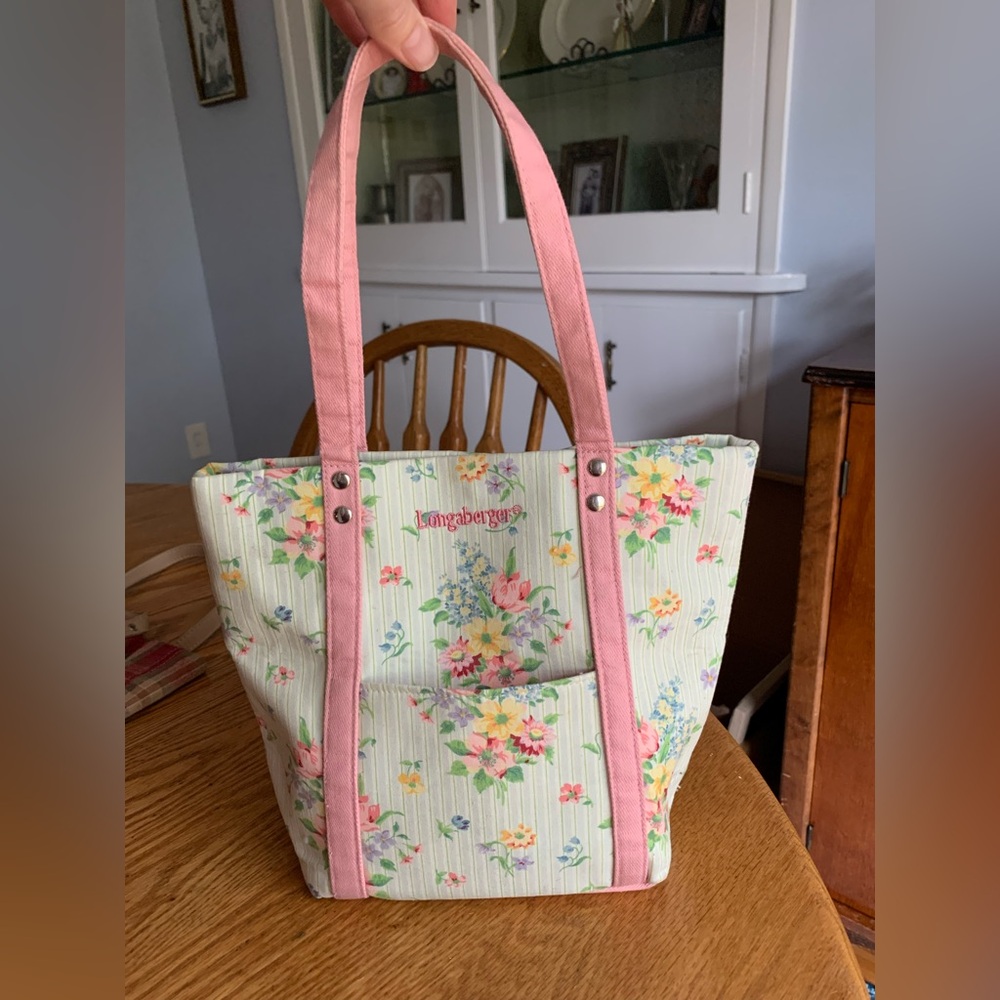 Longaberger Floral Tote Bag - Pink and Cream